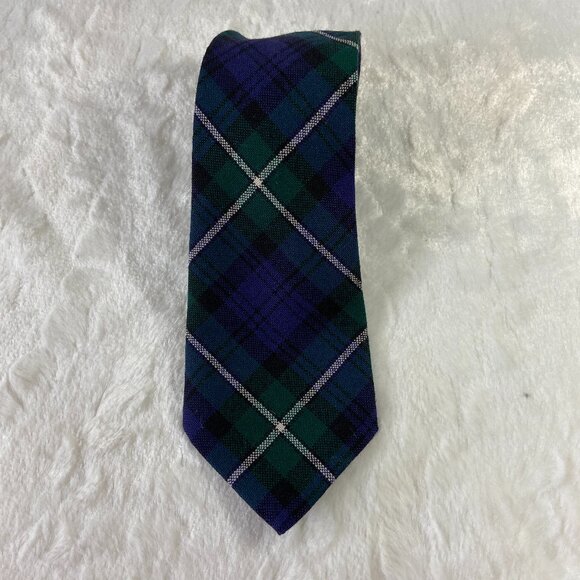 Tartan Plaid 100% New Wool Necktie - Made In Scotland Blue Green - Picture 3 of 7